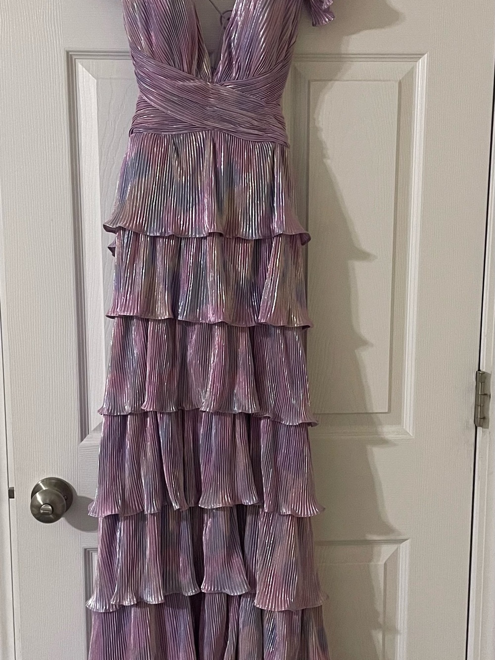 Mac Duggal Iridescent Lavender Multi-Tone Tiered Ruffle Gown